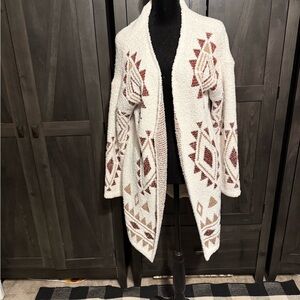 SHEIN White and Brown Geometric Cardigan